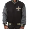 New Orleans Saints Black and Charcoal Varsity Wool Jacket