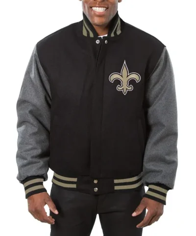 New Orleans Saints Black and Charcoal Varsity Wool Jacket