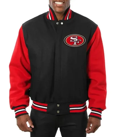 San Francisco 49ers Black and Scarlet Varsity Wool Jacket