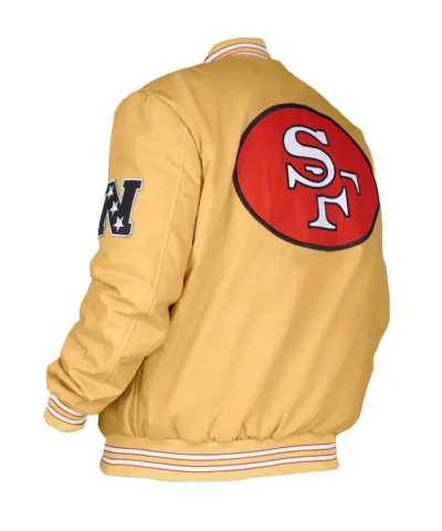 San Francisco 49ers Gold Bomber Jacket - Red and White Rib