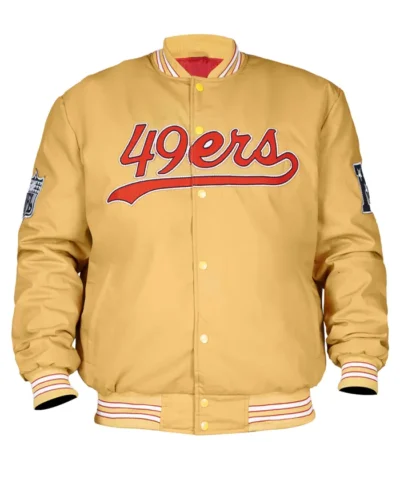 San Francisco 49ers Red and White Rib Bomber Jacket - Gold