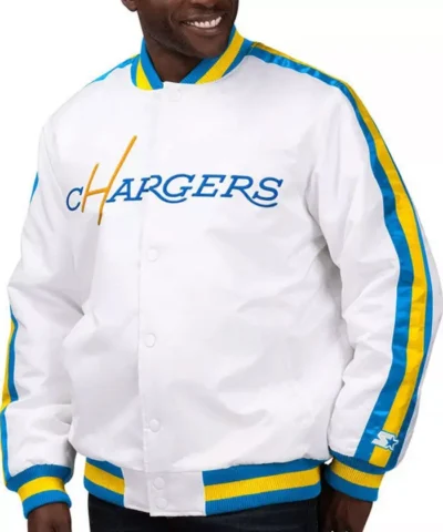 The D-Line LA Chargers White Satin Jacket