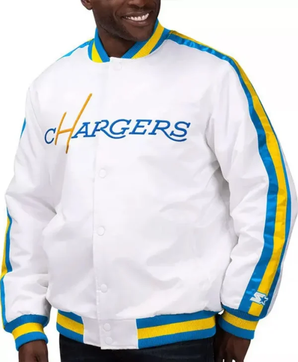 The D-Line LA Chargers White Satin Jacket