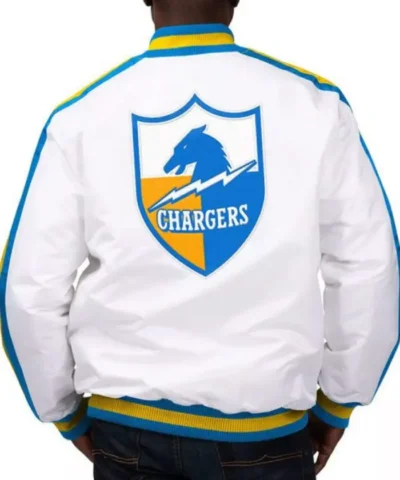 The D-Line LA Chargers White Satin Jacket