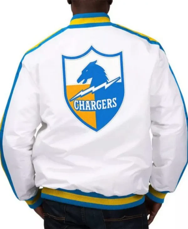 The D-Line LA Chargers White Satin Jacket