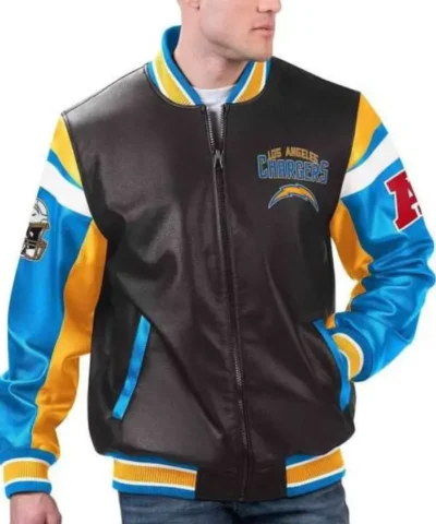 LA Chargers Varsity Full-Zip Black Leather Jacket