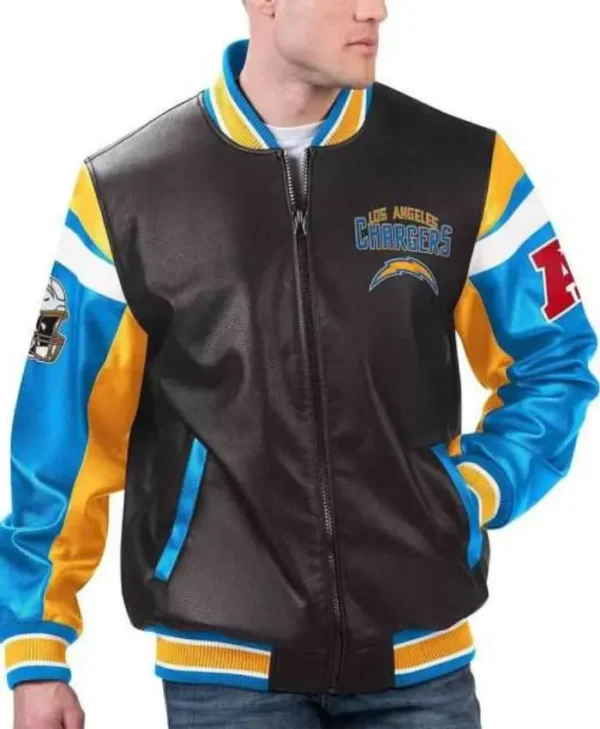 LA Chargers Varsity Full-Zip Black Leather Jacket
