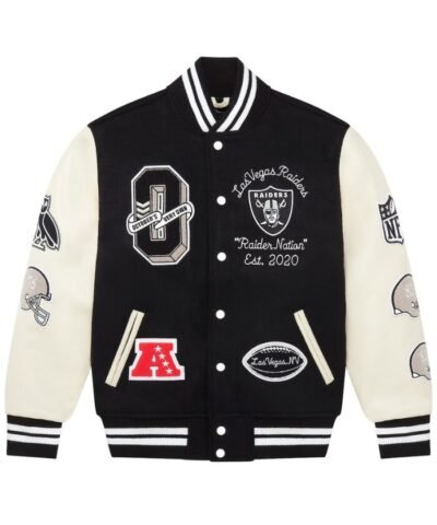 Men's Las Vegas Raiders OVO Black Full-Snap Varsity Jacket