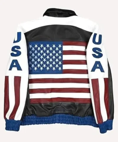 Vintage American Flag Leather Bomber Jacket