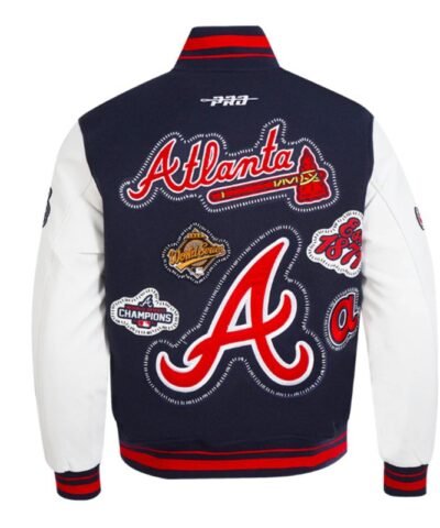 Navy/White Atlanta Braves Diy Pick Stitch Varsity Wool/Leather Jacket