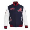 Navy/White Atlanta Braves Diy Pick Stitch Varsity Wool/Leather Jacket