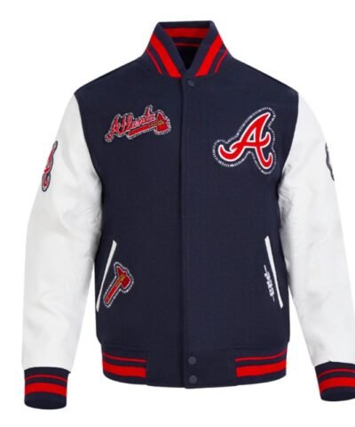 Navy/White Atlanta Braves Diy Pick Stitch Varsity Wool/Leather Jacket