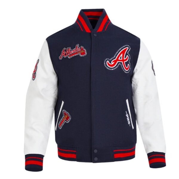 Navy/White Atlanta Braves Diy Pick Stitch Varsity Wool/Leather Jacket