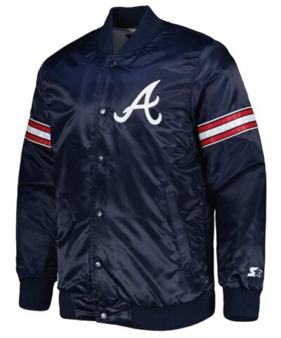 Atlanta Braves Navy Pick & Roll Varsity Satin Jacket