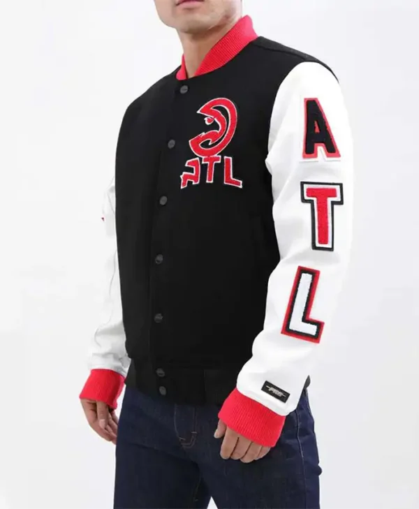 Atlanta Hawks Black and White letterman Jacket - Image 3