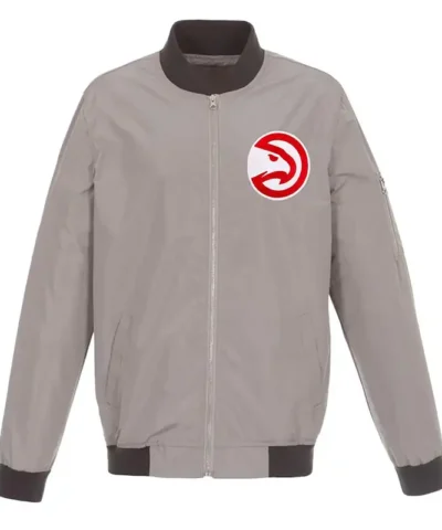 atlanta hawks gray nylon bomber jacket