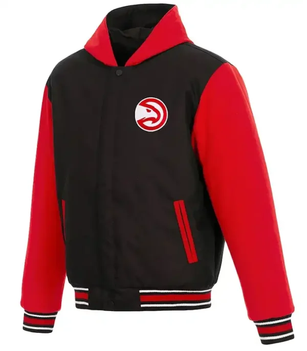 atlanta hawks varsity black and red hooded jacket
