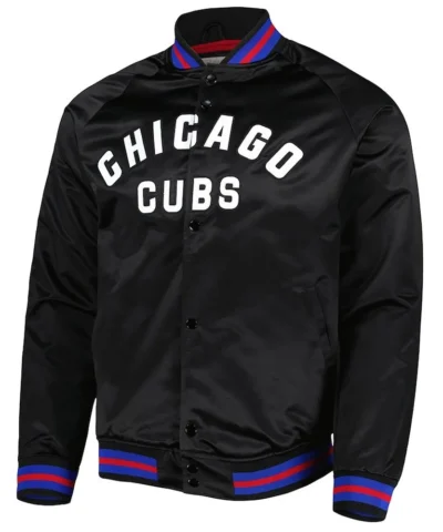 Chicago Cubs Bomber Black Satin Jacket