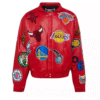 NBA Collage Red Leather Jacket
