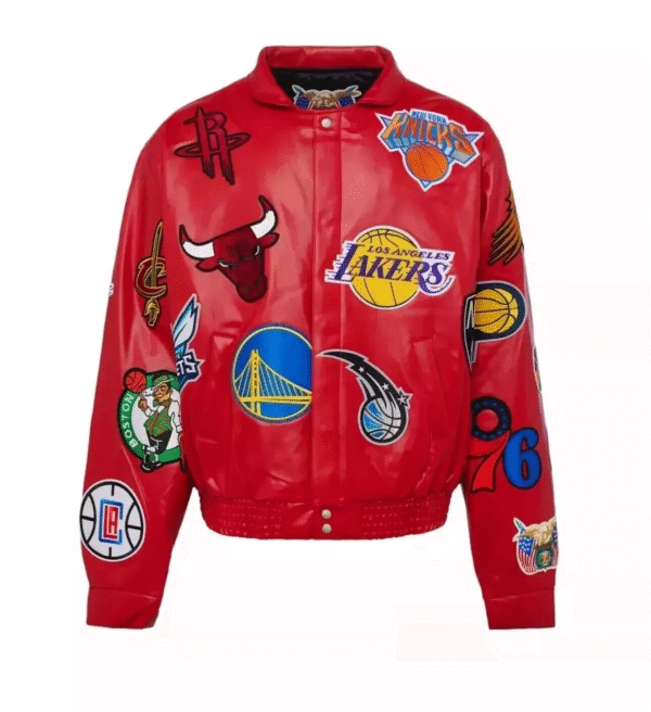 NBA Collage Red Leather Jacket
