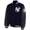 Aaron Boone NY Yankees Navy/Black Varsity Full-Snap Wool/Leather Jacket