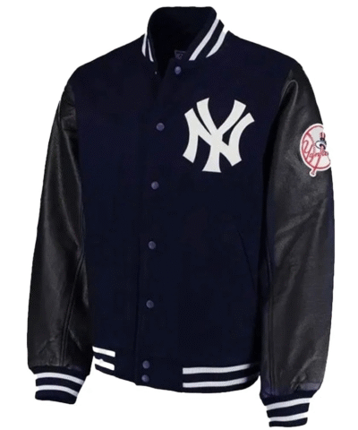 Aaron Boone NY Yankees Navy/Black Varsity Full-Snap Wool/Leather Jacket