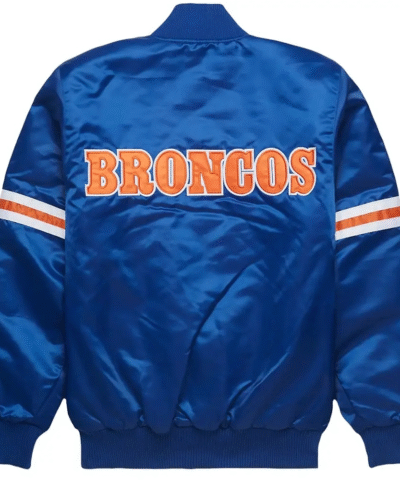Denver Broncos Blue Satin Bomber Jacket