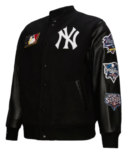 NY Yankees Black Out Vintage Logo Varsity Jacket
