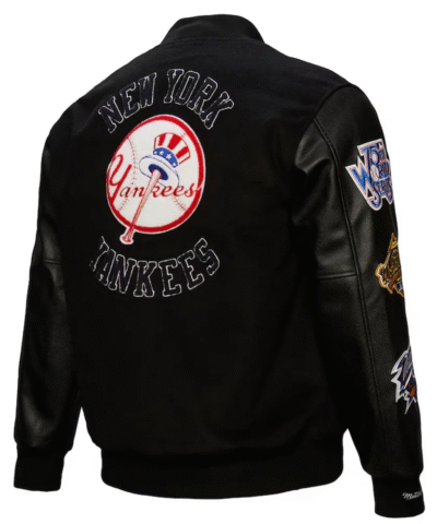 NY Yankees Black Out Vintage Logo Varsity Jacket