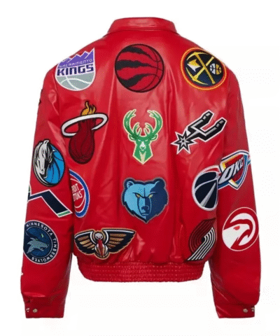 NBA Collage Red Leather Jacket