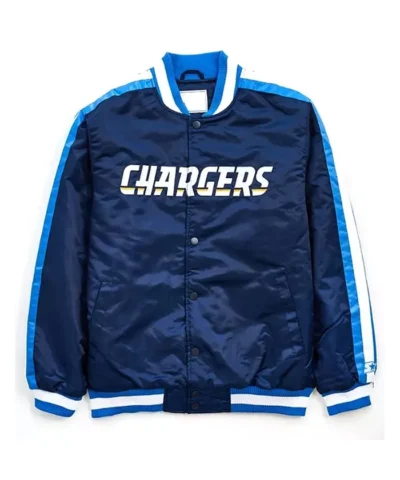 los-angeles-chargers-navy-striped-varsity-satin-jacket