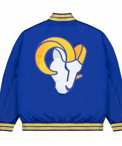 los-angeles-rams-gold-rib-bomber-royal-satin-jacket