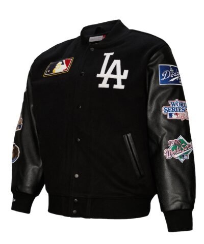 LA Dodgers Vintage Logo Black Out Varsity Jacket