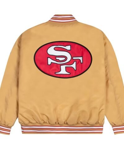 san-francisco-49ers-red-and-white-rib-bomber-gold-satin-jacket