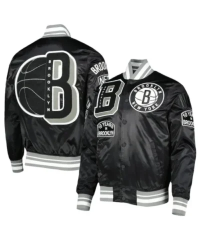 Shop 10 Years in Brooklyn Capsule Brooklyn Nets Mash Up Black Satin Jacket