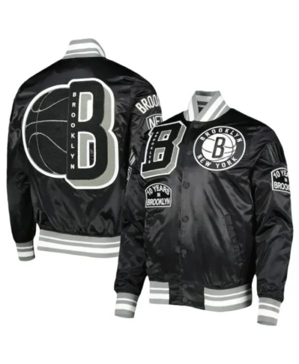 Shop 10 Years in Brooklyn Capsule Brooklyn Nets Mash Up Black Satin Jacket