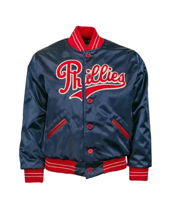 Philadelphia 1937 Bomber Blue Satin Full-Button Jacket