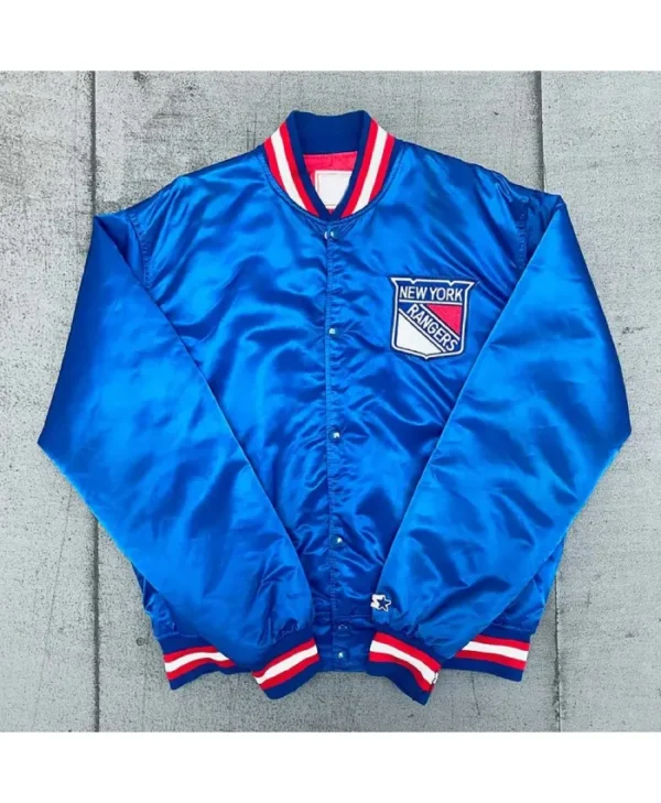 New York Rangers 1980’s Full-Snap Satin Bomber Royal Jacket