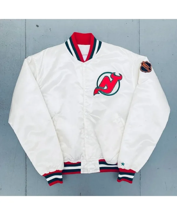 New Jersey Devils 1980’s Bomber Full-Snap White Jacket