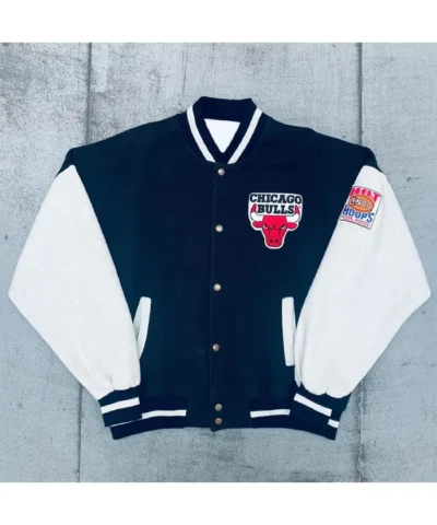 Chicago Bulls 1990’s Varsity WoolLeather Black and White Jacket