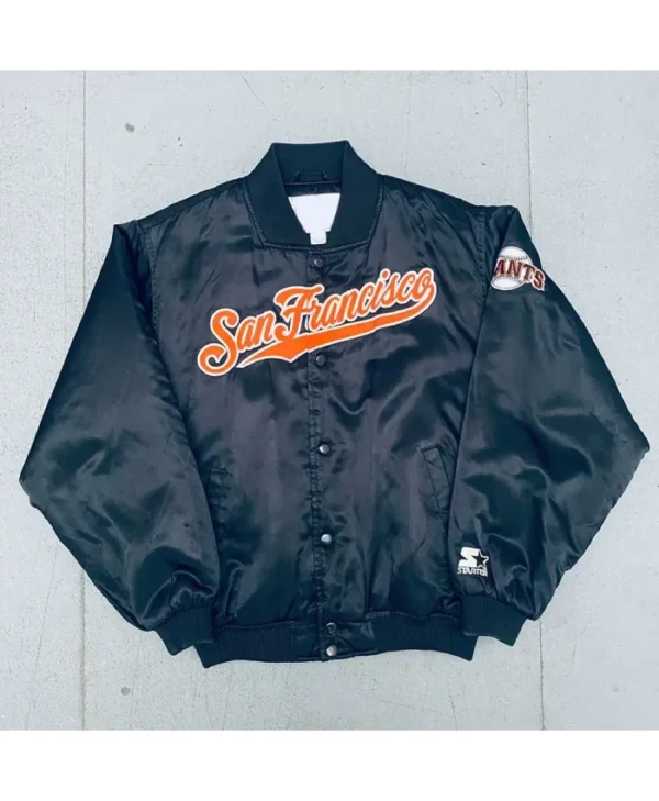 San Francisco Giants 1990’s Script Spellout Bomber Full-Snap Black Jacket