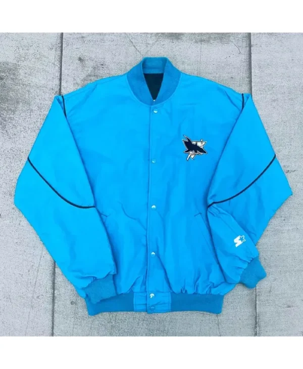 San Jose Sharks 1990’s Bomber Full-Snap Satin Light Blue Jacket