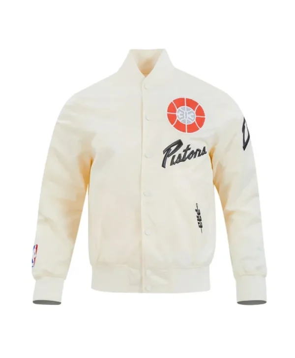 Detroit Pistons 202425 City Edition Chenille Satin Cream Jacket