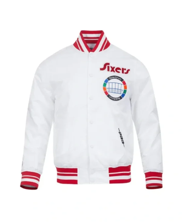 RoyalWhite Philadelphia 76ers Chenille 202425 City Full-Snap Satin Jacket