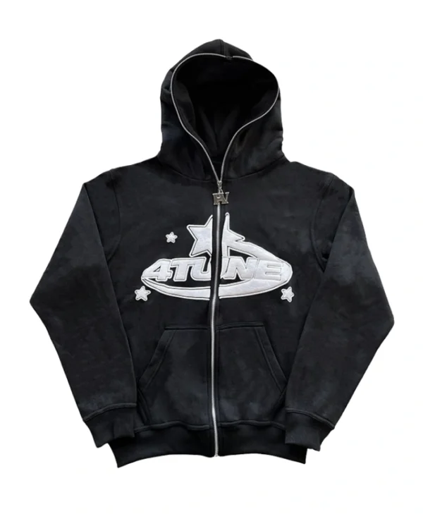 Men and Women 4tune Full Zip Black Hoodie