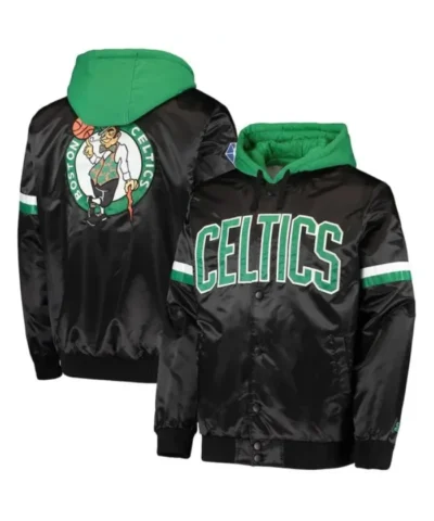 75th Anniversary Boston Celtics Full-Snap Satin BlackKelly Green Hoodie Jacket