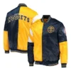 75th Anniversary Denver Nuggets Color Block Navy and Gold Full-Snap Satin Jacket