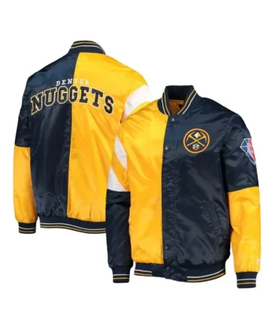 75th Anniversary Denver Nuggets Color Block Navy and Gold Full-Snap Satin Jacket