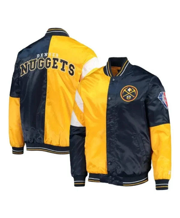 75th Anniversary Denver Nuggets Color Block Navy and Gold Full-Snap Satin Jacket