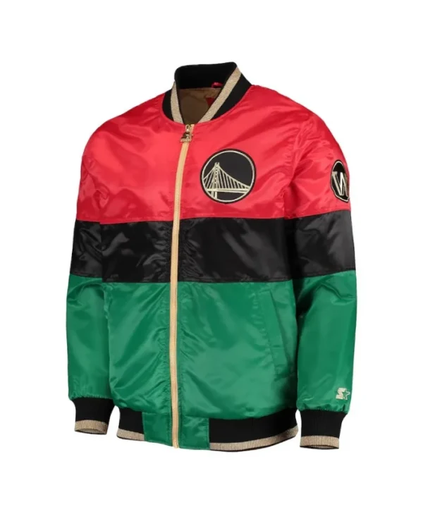 Golden State Warriors Black Month Color Block Full-Zip Satin Jacket